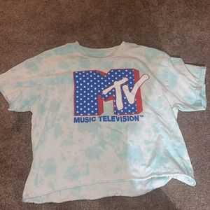 Light blue tie dye MTV crop top
